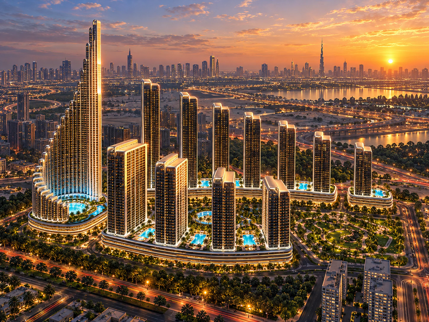Masterplan de Mercedes-Benz Places com torres e Grand Promenade